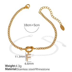 1 Piece Simple Series Simple Letter F Stainless Steel  Gold Color Rhinestone Women's Charm Bracelets h5 